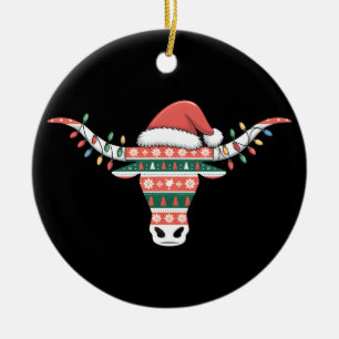 White Longhorn Ugly Christmas Sweater Weihnachtsma Keramik Ornament