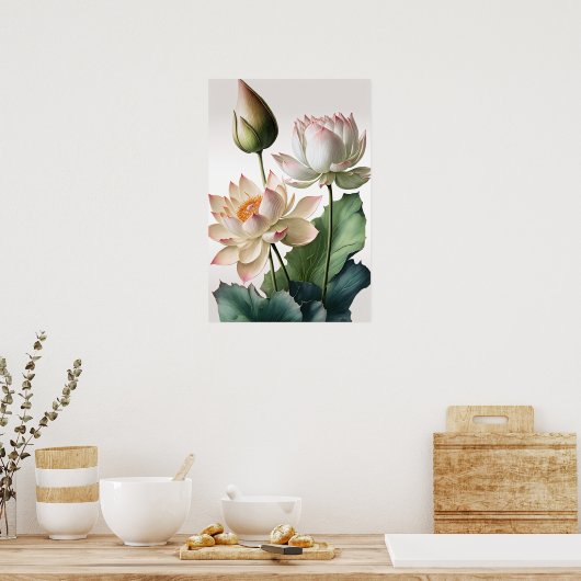 White Lotus Blume Art Print Poster (Küche)