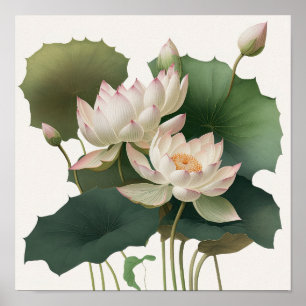 White Lotus Blume Art Print Poster