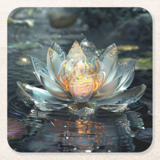 White Lotus Blume Digitale Kunst Rechteckiger Pappuntersetzer
