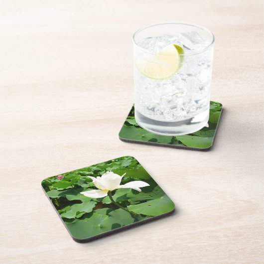 White Lotus Blume Getränkeuntersetzer (Rechte Seite)