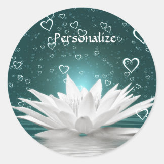White Lotus Blume & Herz personalisieren Runder Aufkleber