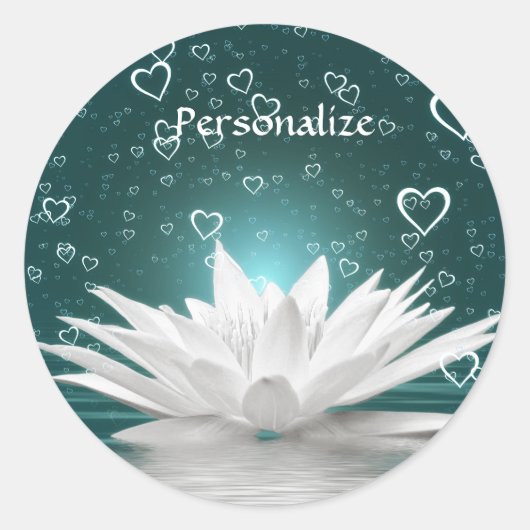 White Lotus Blume & Herz personalisieren Runder Aufkleber (Vorderseite)