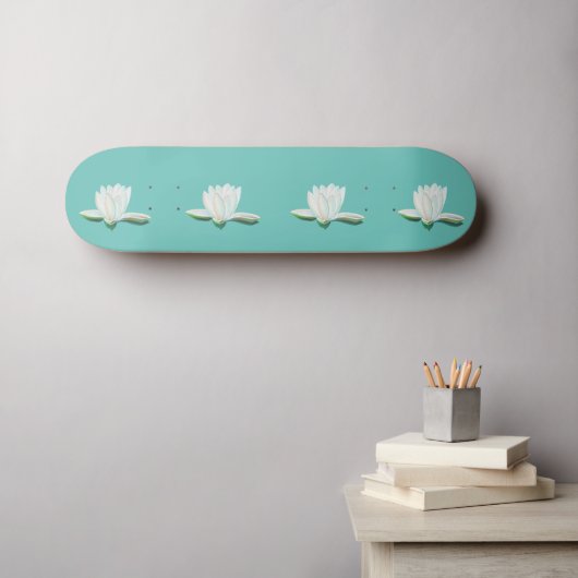 White Lotus Blume Illustration Calm Mint Green Skateboard (Wandkunst (Horz))