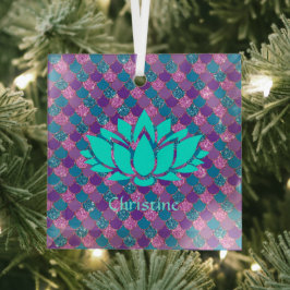 White Lotus Blume über mehrfarbige Meerjungenskala Ornament Aus Glas