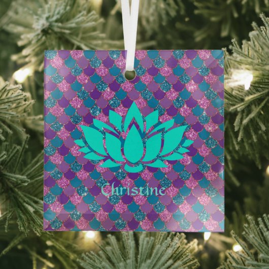 White Lotus Blume über mehrfarbige Meerjungenskala Ornament Aus Glas (Insitu)