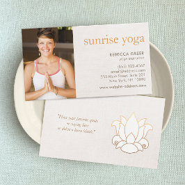 White Lotus Blume Yoga Doacher Foto Beige Visitenkarte