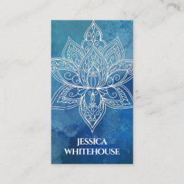 White Lotus Blumen Blue Watercolor Business Card Visitenkarte