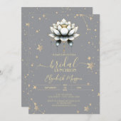 White Lotus Celestial Stars Grau Brautparty Einladung (Vorne/Hinten)
