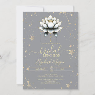White Lotus Celestial Stars Grau Brautparty Einladung