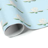 White Lotus Illustration Light Blue Geschenkpapier (Rolleneckpunkt)