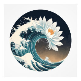 White Lotus & Ocean Wave - Eleganz in Motion Fotodruck