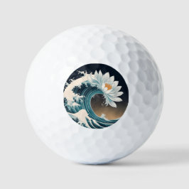 White Lotus & Ocean Wave - Eleganz in Motion Golfball