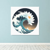 White Lotus & Ocean Wave - Eleganz in Motion Leinwanddruck (Insitu (Holzboden))