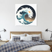 White Lotus & Ocean Wave - Eleganz in Motion Leinwanddruck (Insitu (Schlafzimmer))