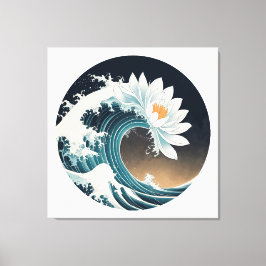 White Lotus & Ocean Wave - Eleganz in Motion Leinwanddruck