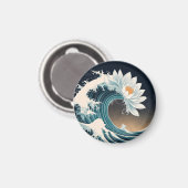 White Lotus & Ocean Wave - Eleganz in Motion Magnet (Vorderseite/Rückseite)