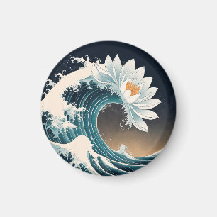 White Lotus & Ocean Wave - Eleganz in Motion Magnet