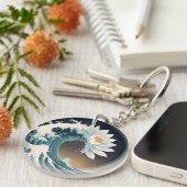 White Lotus & Ocean Wave - Eleganz in Motion Schlüsselanhänger (Vorderseite rechts)