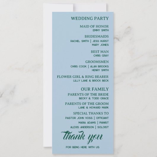 White Lotus Wedding Program (Rückseite)