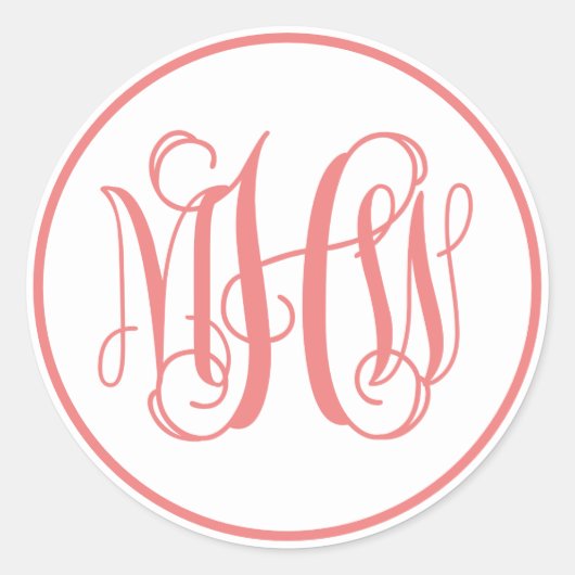 White Lt Coral Vine Script Monogram Schriftart DIY Runder Aufkleber (Vorderseite)