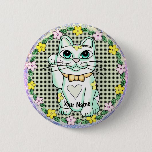 White Lucky Cat Button (Vorderseite)