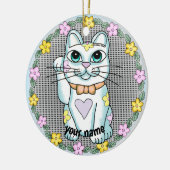 White Lucky Cat Ornament (Links)