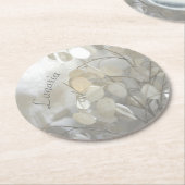 White Lunaria Silver Dollar Anpassbar Runder Pappuntersetzer (Angewinkelt)