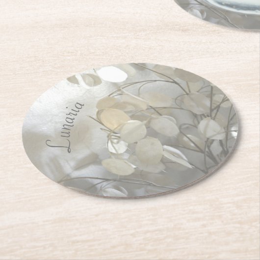 White Lunaria Silver Dollar Anpassbar Runder Pappuntersetzer (Angewinkelt)