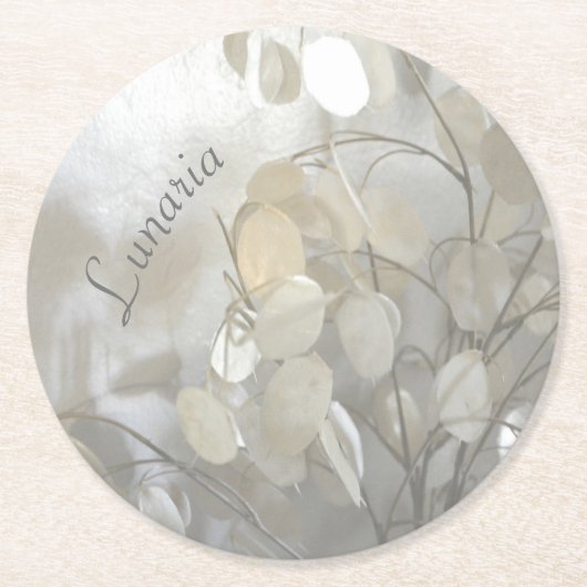 White Lunaria Silver Dollar Anpassbar Runder Pappuntersetzer (Vorderseite)