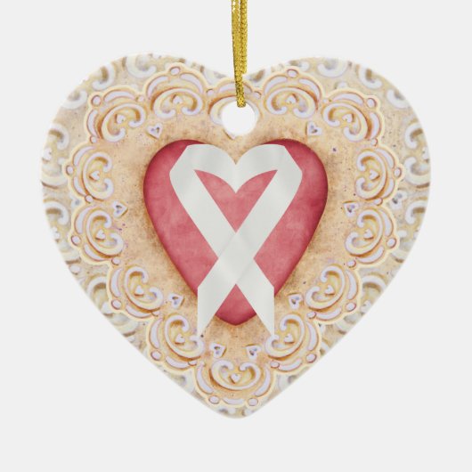 White Lung Cancer Ribbon #2 vom Herzen - SRF Keramikornament (Vorne)