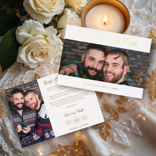 White Luxury Holiday Wedding 2 Fotos Weihnachten Folieneinladung