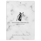 White Luxury Marmortextur Lady Justice Logo Klemmbrett (Rückseite)