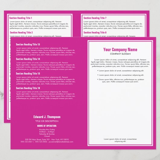 White Magenta Simple Border Broschüre (Vorne/Hinten)