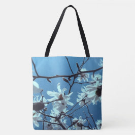 White Magnolia Bloom Blue Sky Tasche
