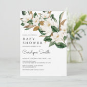 White Magnolia Bloral Baby Dusche Einladung (Stehend Vorderseite)