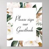 White Magnolia Blues Hochzeitsguestbook-Zeichen Poster (Vorne)