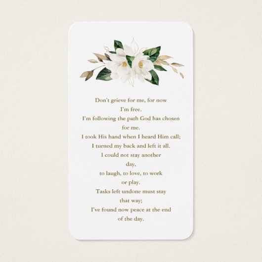 White Magnolia Blume Foto Beerdigung Gebet (Rückseite)