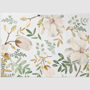 White Magnolia Blume Gold Green Blätter Seidenpapier
