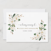 White Magnolia-Blume teilen einen Gedächtnisbesuch Ankündigung (Rückseite)