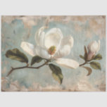 White Magnolia Blume Vintag Decoupage Seidenpapier<br><div class="desc">Weiße magnolische Blüten,  die in Vintagem Stil auf einem strukturierten,  verwitterten Hintergrund gemalt wurden,  rufen Eleganz und zeitlose Schönheit hervor.</div>