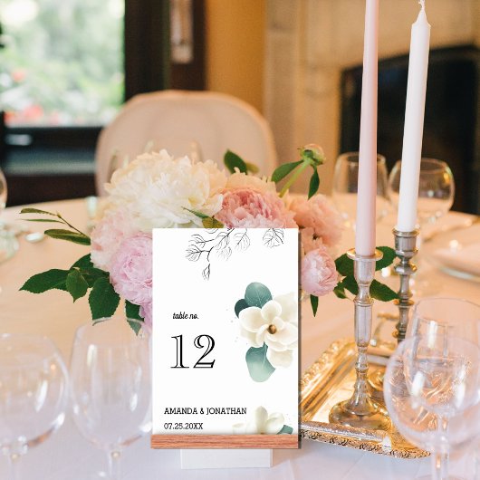 White Magnolia Blume WedelTable Card Nummer Tischnummer
