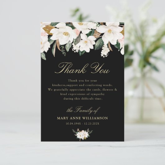 White Magnolia Blumenbeerdigung Dankeschön Dankeskarte (Stehend Vorderseite)