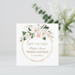 White Magnolia Blush Blume Gold 16 . Geburtstag Save The Date