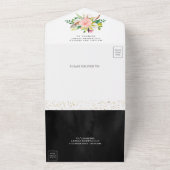 White Magnolia Blush Pink Floral Black Wedding All In One Einladung (Außenbereich)