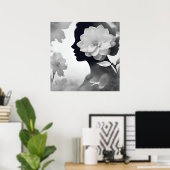 White Magnolia Dreamy Girl Modern Black & White Poster (Heimbüro)