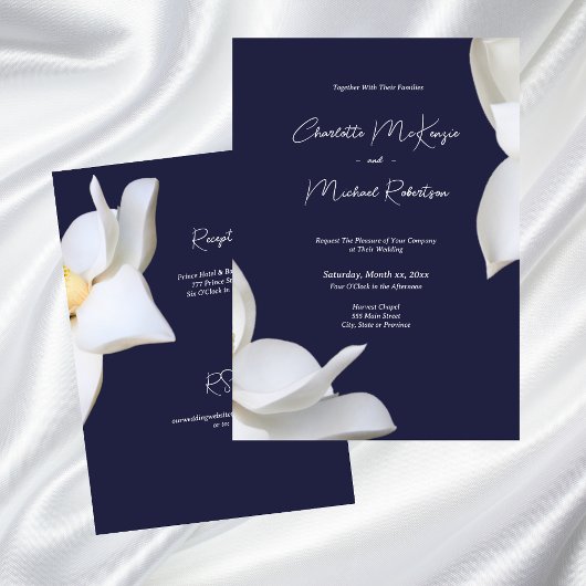 White Magnolia Elegante Floral auf Hochzeit der Ma Einladung