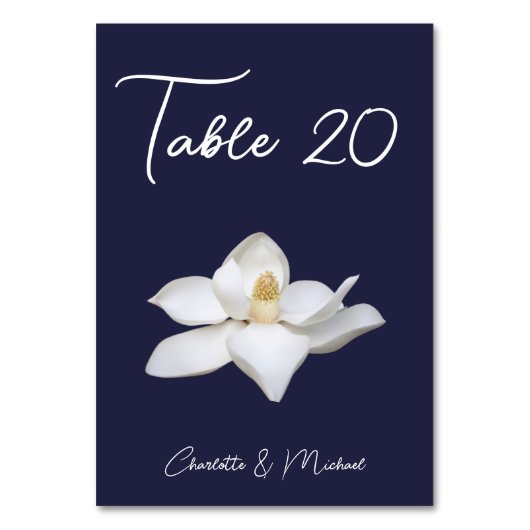 White Magnolia Elegante Floral auf Hochzeit der Ma Tischnummer (Vorderseite)