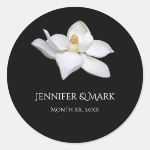 White Magnolia Elegante Hochzeit Schwarz-Weiß Runder Aufkleber