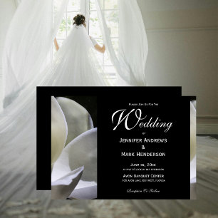 White Magnolia Elegante Schwarz & Weiß Hochzeit Einladung